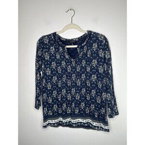 Lucky Brand Womens Long Sleeve Boho Blue Top Blouse Size Small